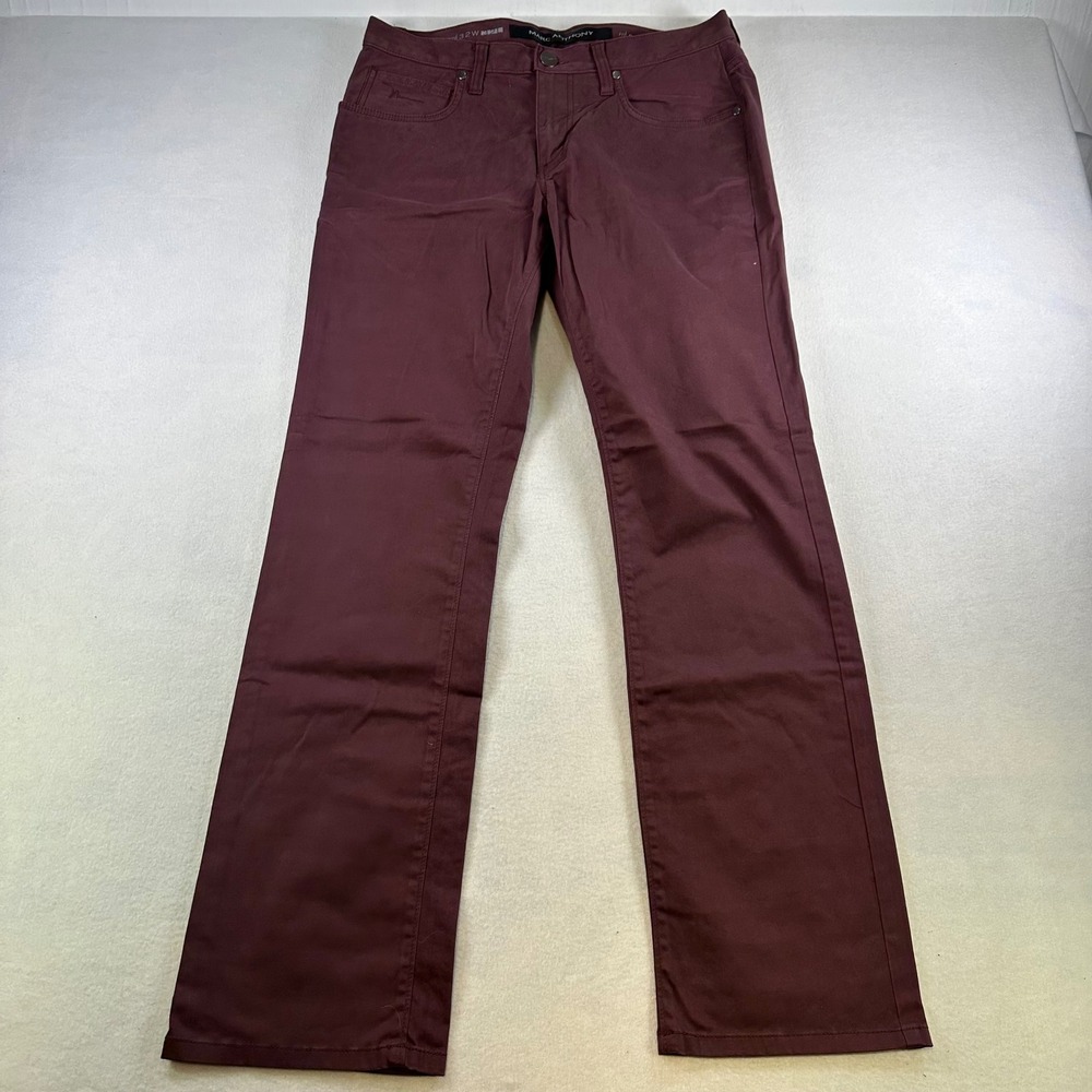 Marc Anthony Mens Slim Fit Pants 32x31 Burgundy Maroon Stretch Chino 5-Pocket